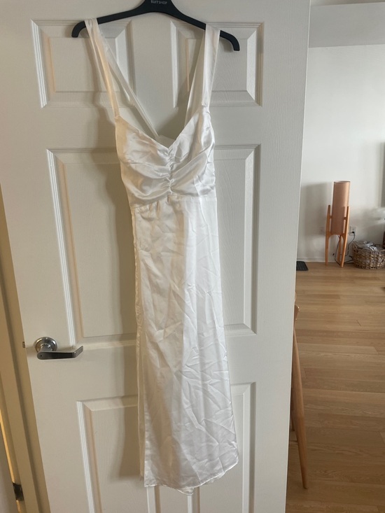 Show Me Your MuMu Dresses & Skirts - Show Me Your MuMu White Satin Midi Slip Dress with Ruched Bust